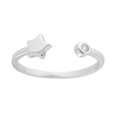Anello Stella e Punto Luce Cubic Zircone Bianco in ARGENTO 925 Galvanica Rodio