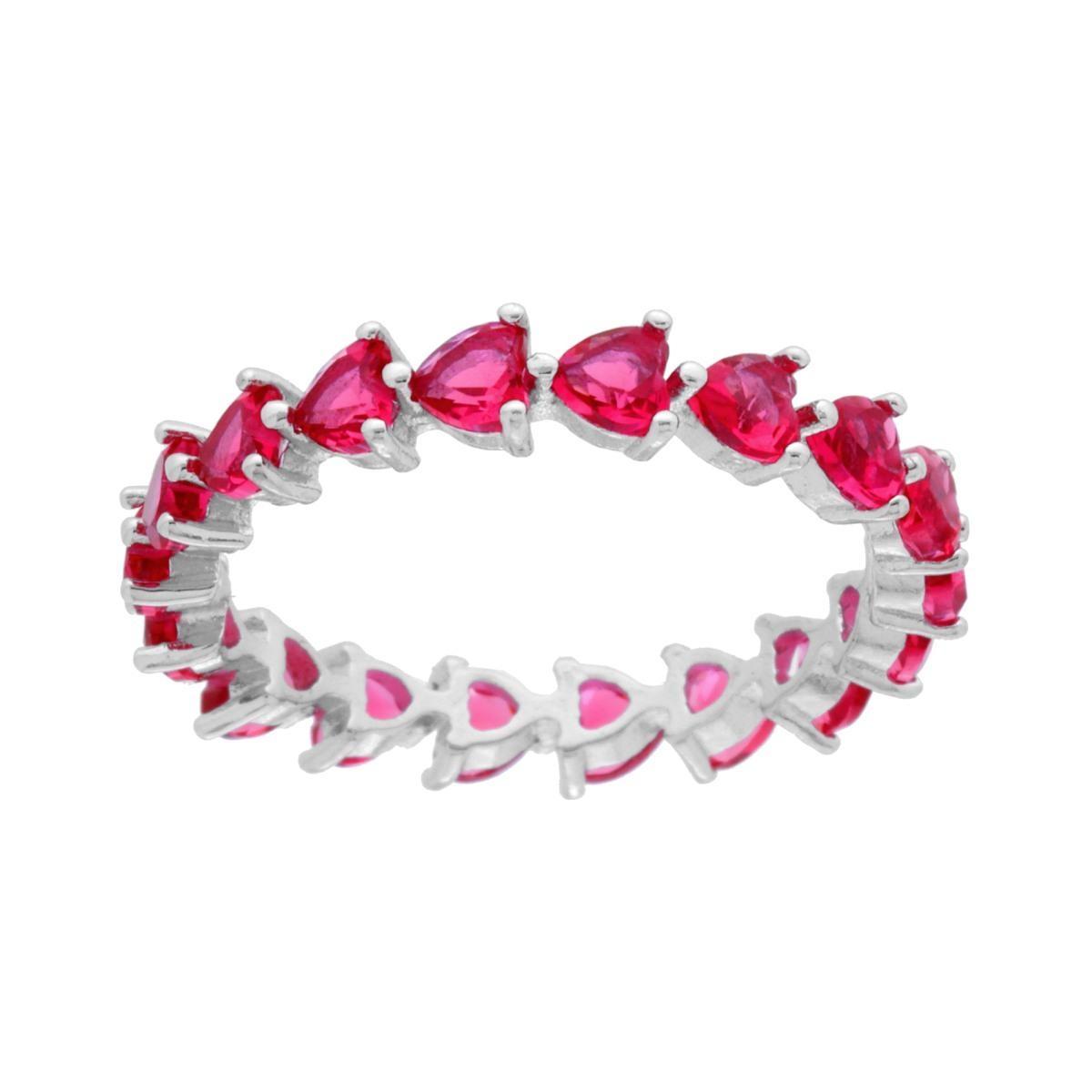 Anello Eternity Veretta a giro con Zirconi Rosso Rubino Cuore in ARGENTO 925 Galvanica Rodio