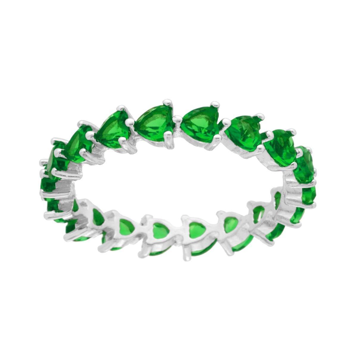 Anello Eternity Veretta a giro con Zirconi Verde Smeraldo Cuore in ARGENTO 925 Galvanica Rodio