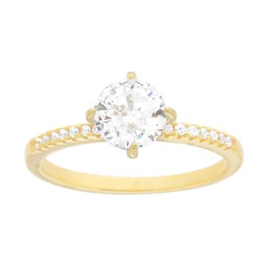 Anello Solitario con Cubic Zirconia Bianco mm 6 in ARGENTO 925 Galvanica Oro