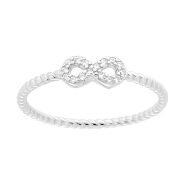 Anello Infinito con Cubic Zirconia Bianchi e gambo intrecciato in ARGENTO 925 Galvanica Rodio
