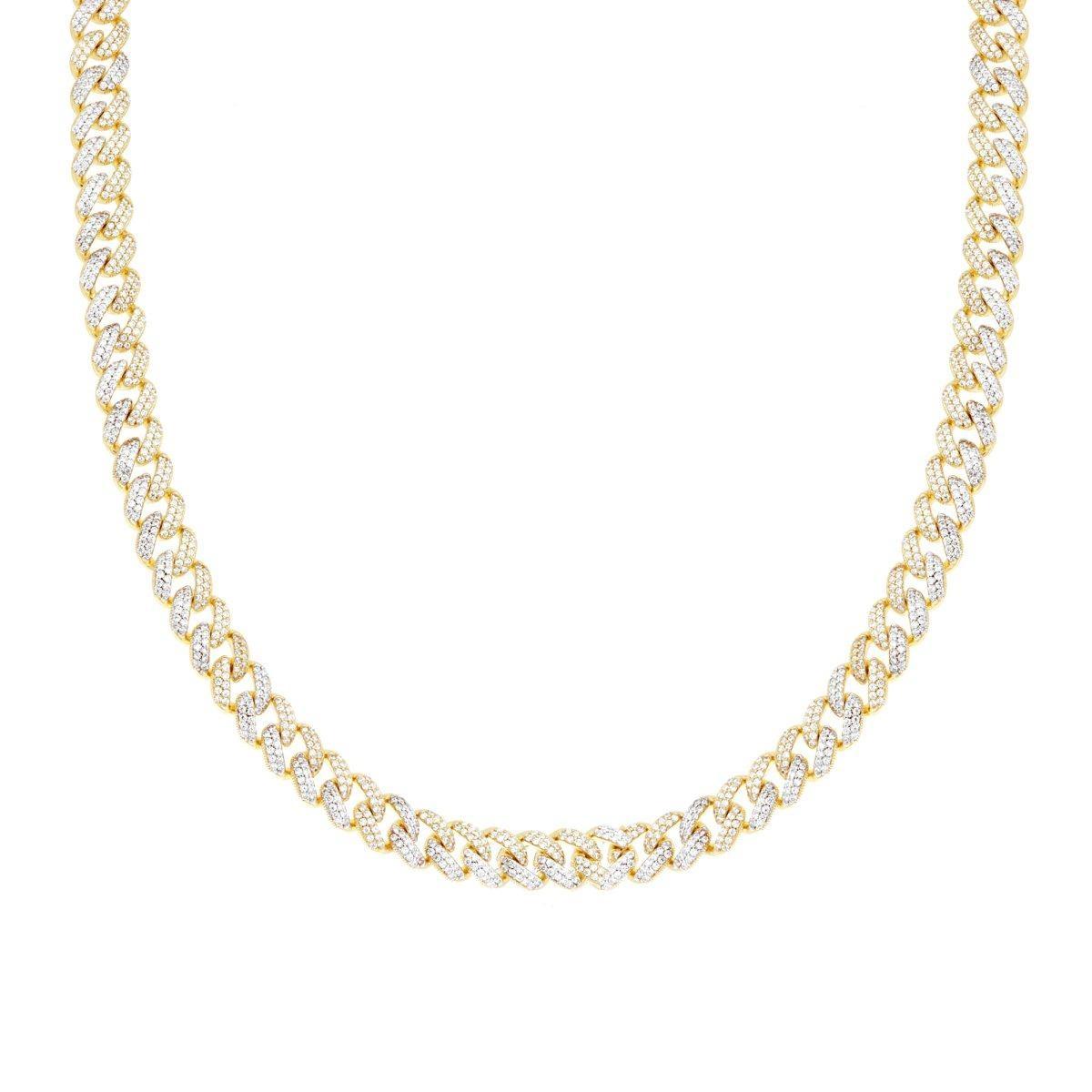 Collana Catena Grumetta mm 8 cm 42+5 con Zirconi Bianchi in ARGENTO 925 Galvanica Oro