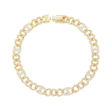 Bracciale Catena Grumetta e Marinara con Cubic Zirconia Bianchi in ARGENTO 925 Galvanica Oro