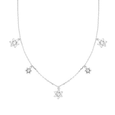 Collana Catena Forzatina Diamantata con Fiori pendenti e Cubic Zirconia Bianchi in ARGENTO 925 Galvanica Rodio