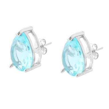 Orecchini Goccia con Cubic Zirconia Acquamarina in ARGENTO 925 Galvanica Rodio