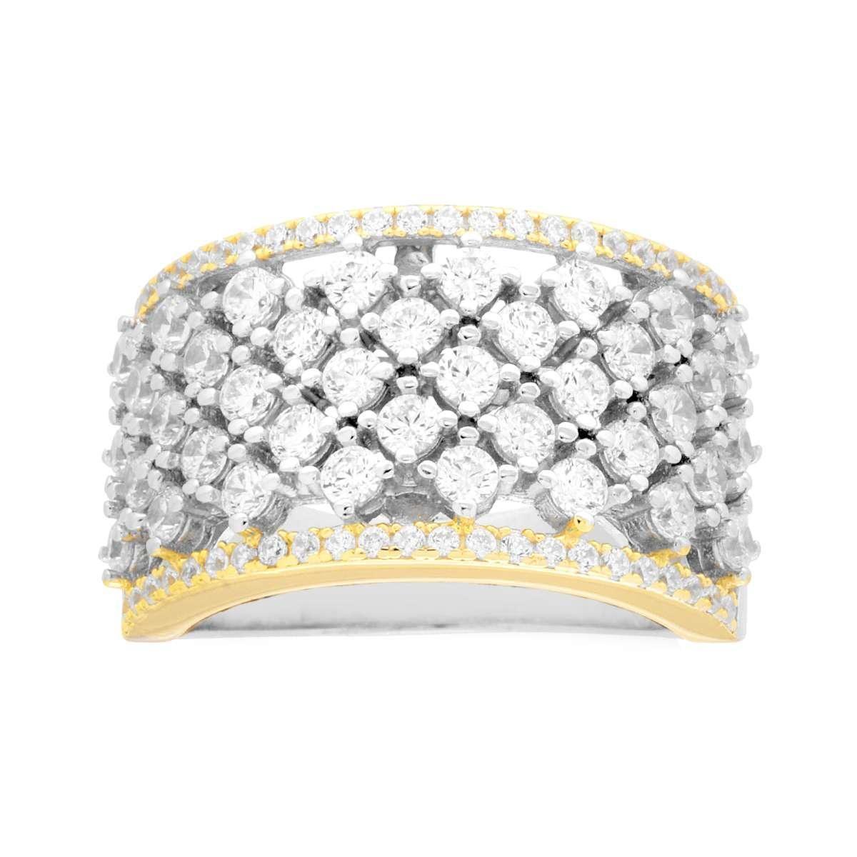 Anello Semi Fascia Nido Ape con Cubic Zirconia Bianchi in ARGENTO 925 Galvanica Rodio e Oro