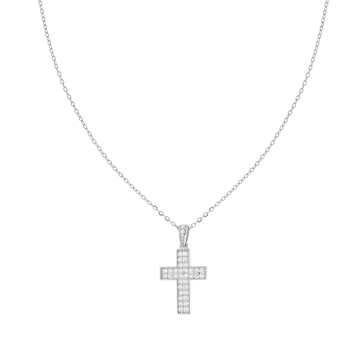 Collana Catena Forzatina Croce con Crystal Bianchi in ACCIAIO e OTTONE
