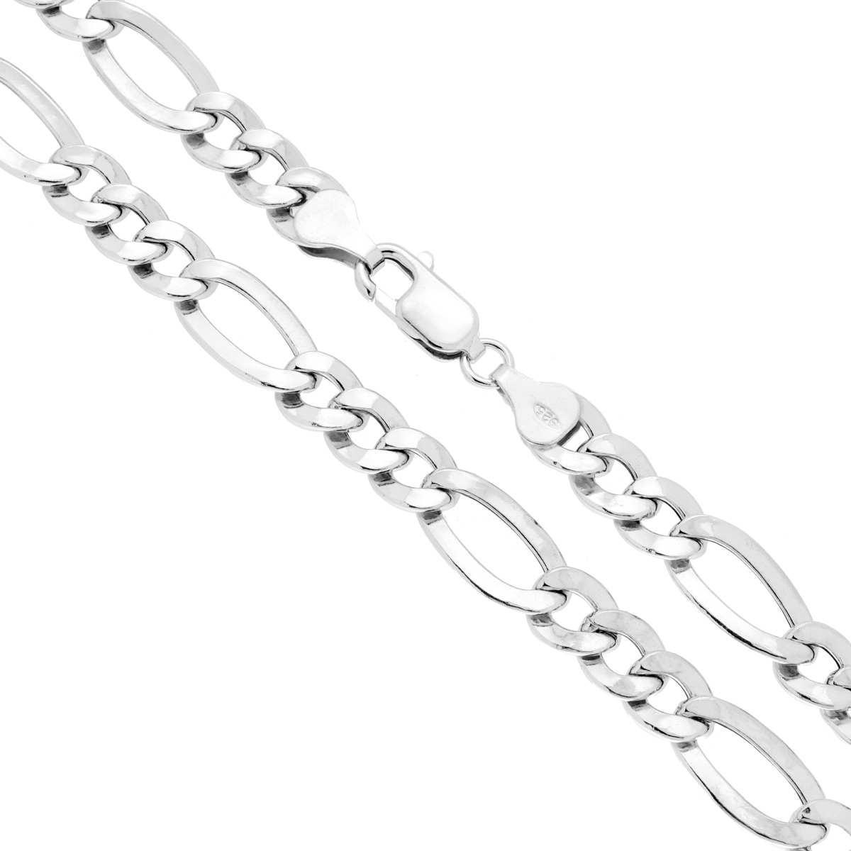 Catena Figaro Alternata 3+1 Piatta e Vuota 160 sezione mm 8 lunghezza cm 50 in ARGENTO 925