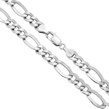 Catena Figaro Alternata 3+1 Piatta e Vuota 160 sezione mm 8 lunghezza cm 60 in ARGENTO 925 Galvanica Rodio