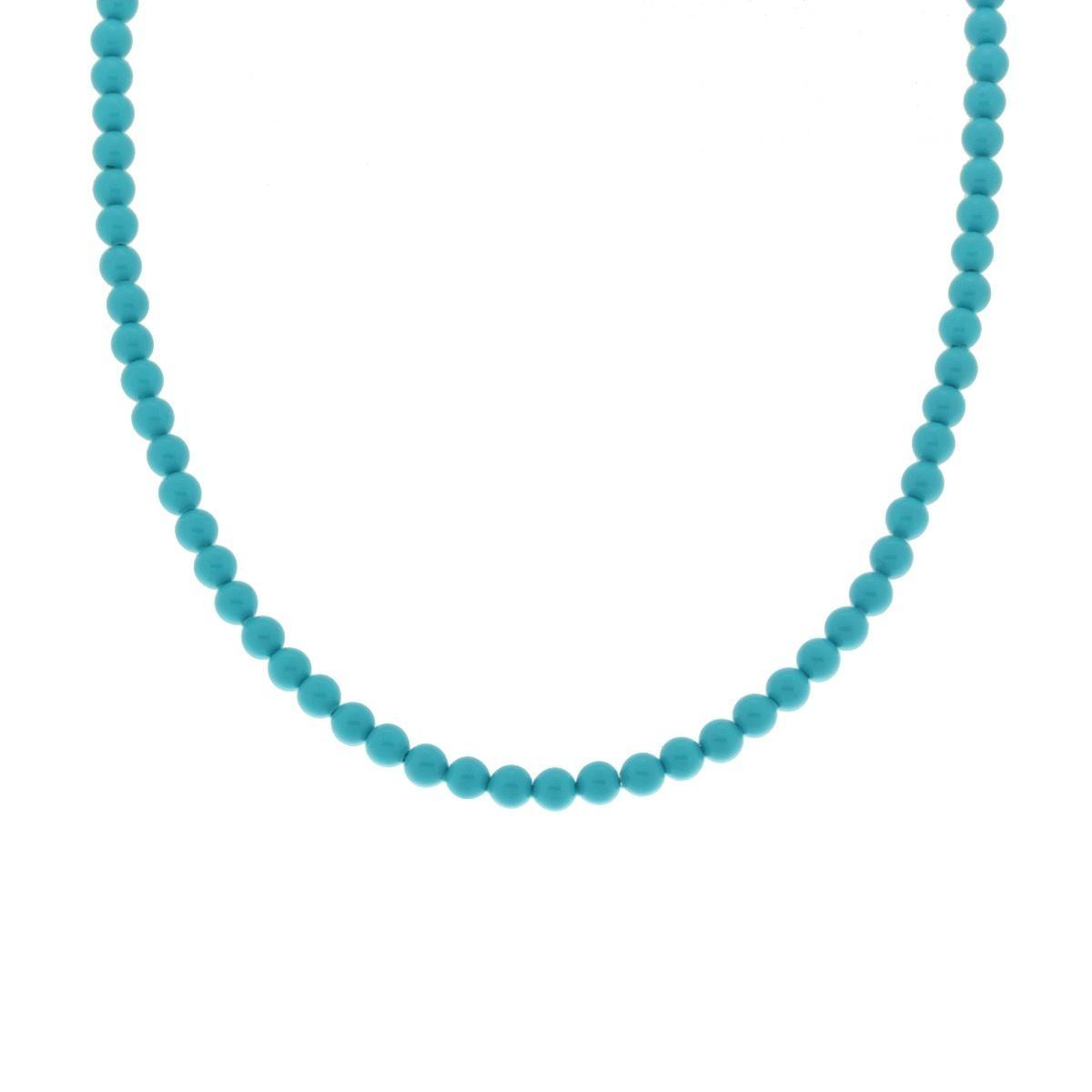 Collana Turchese mm 4 in vetro perlato con filo e chiusura in ARGENTO 925 Galvanica Oro