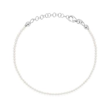 Bracciale Perla mm 2 in Vetro perlato con filo e chiusura in ARGENTO 925 Galvanica Rodio