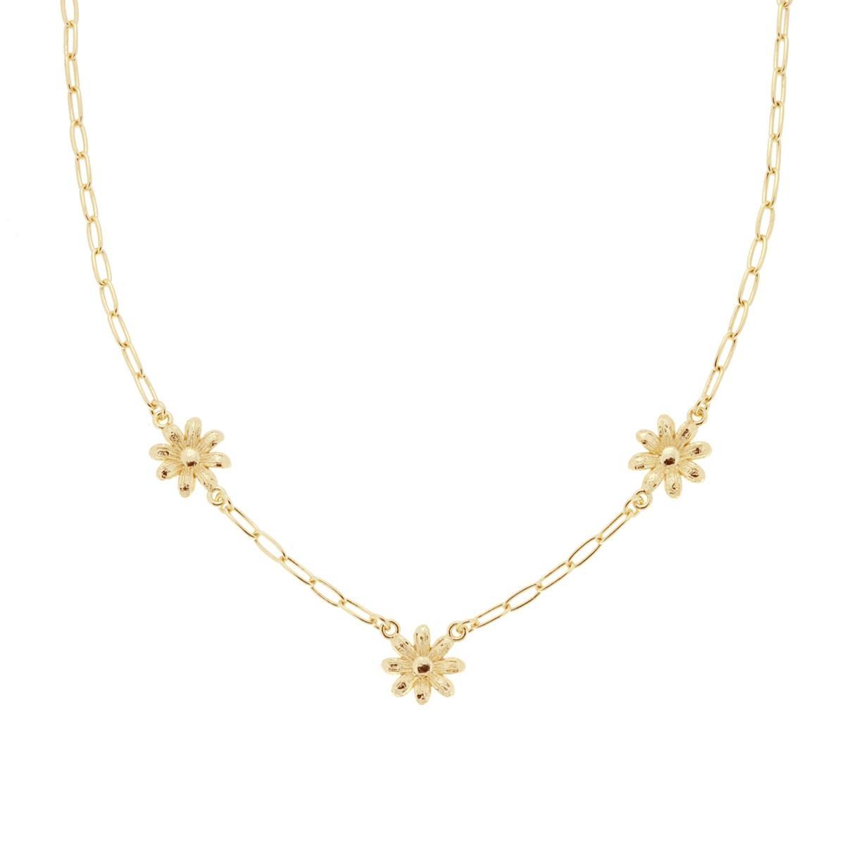 Collana Catena Forzatina allungata con Fiori in ARGENTO 925 Galvanica Oro