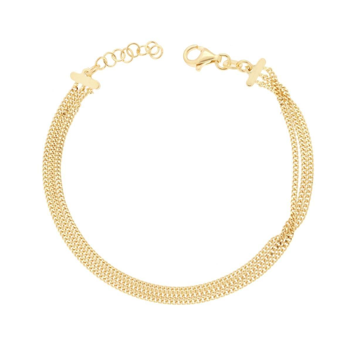 Bracciale tre fili Catena Grumetta Diamantata in ARGENTO 925 Galvanica Oro