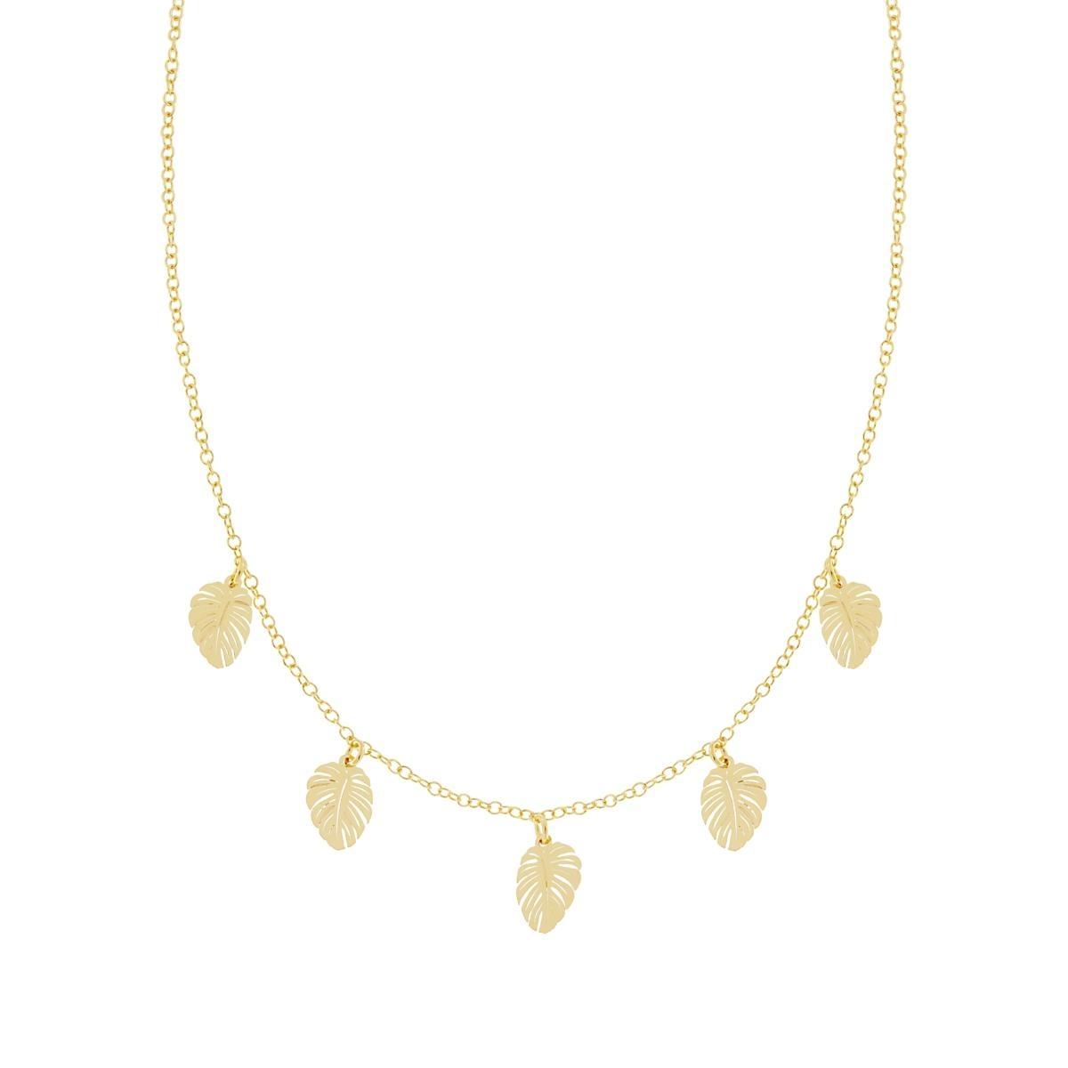Collana Catena Forzatina con Foglie Monstera in ARGENTO 925 Galvanica Oro