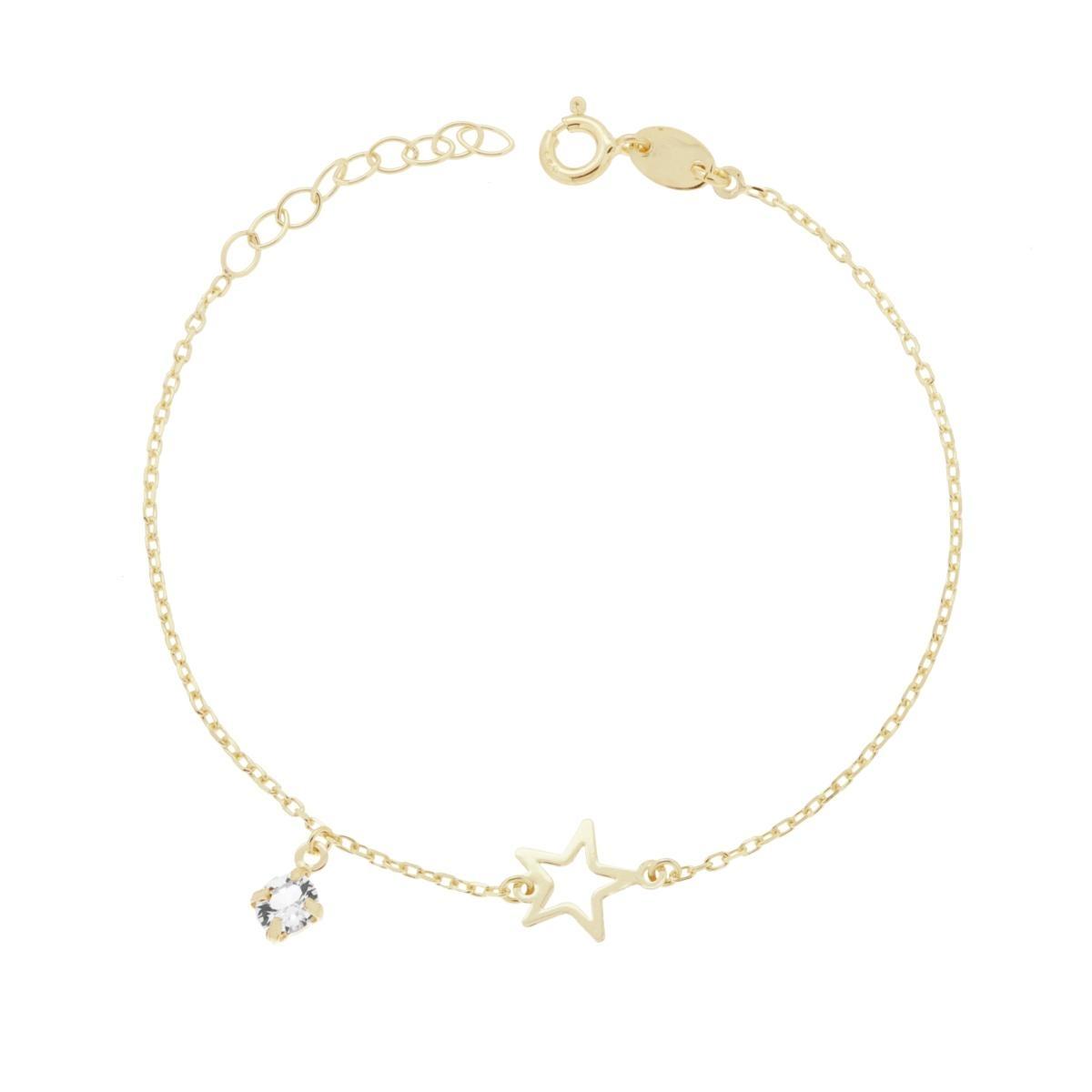 Bracciale Catena Forzatina Diamantata con Punto Luce Cubic Zirconia Bianco e Stella in ARGENTO 925 Galvanica Oro