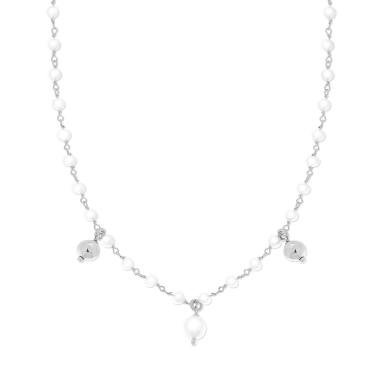 Collana Catena con Perle vetro perlato e Palline pendenti in ARGENTO 925 Galvanica Rodio
