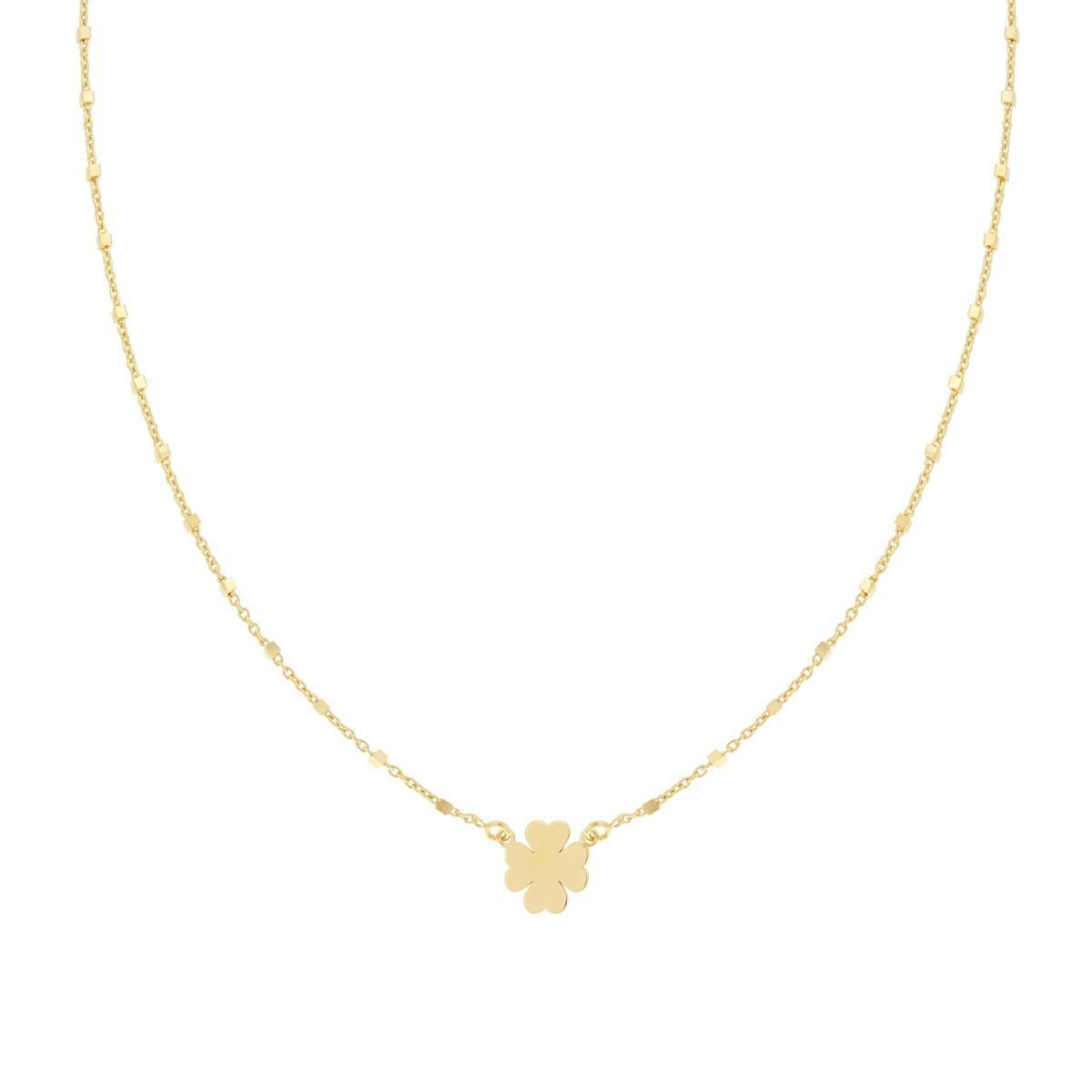 Collana Catena Forzatina con Cubetti Diamantata e Quadrifoglio plain in ARGENTO 925 Galvanica Oro