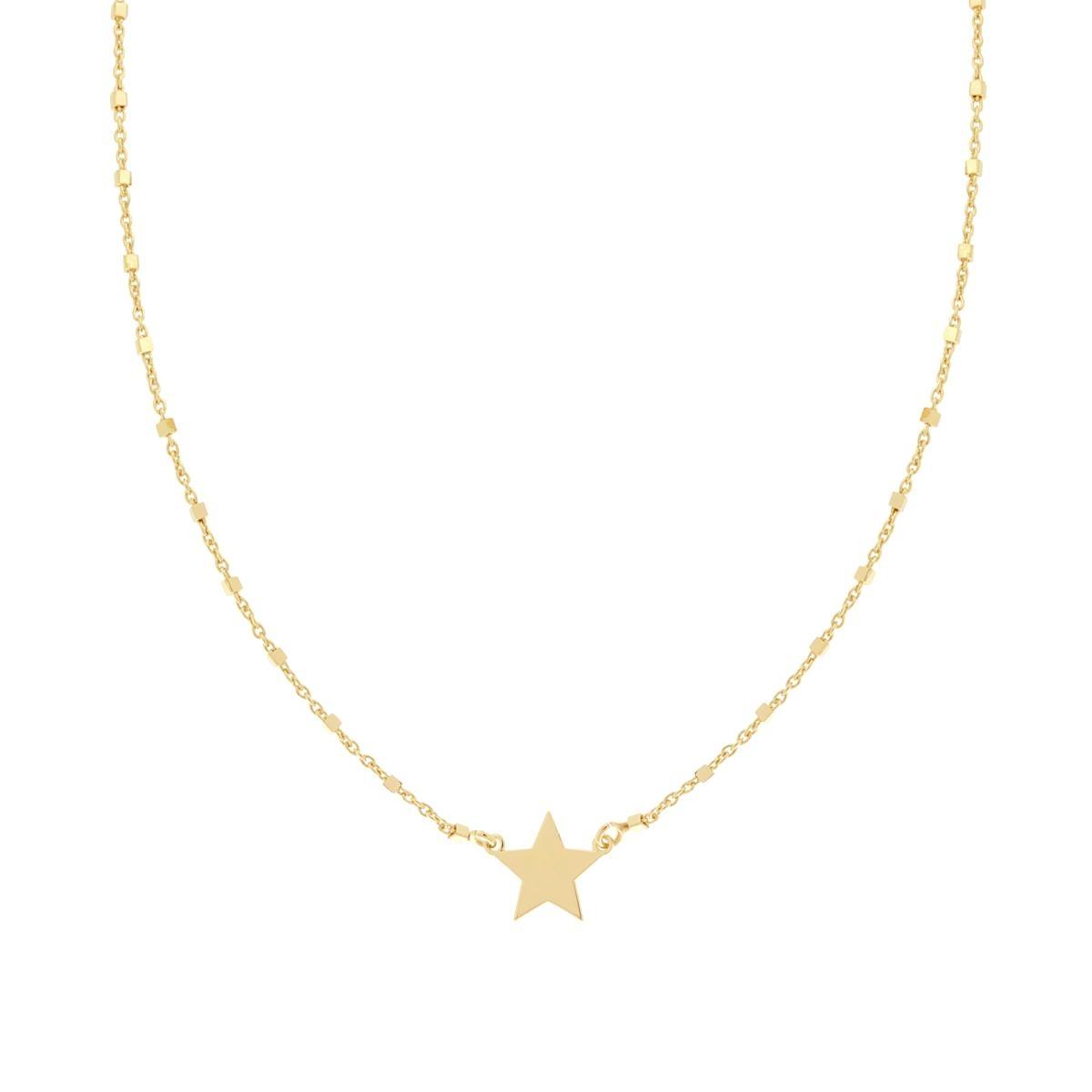 Collana Catena Forzatina Diamantata con Cubetti e Stella plain in ARGENTO 925 Galvanica Oro