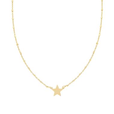 Collana Catena Forzatina Diamantata con Cubetti e Stella plain in ARGENTO 925 Galvanica Oro