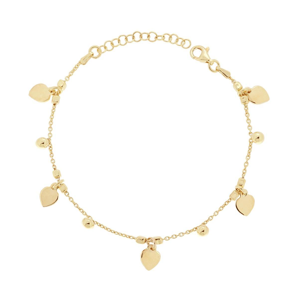 Bracciale Catena Forzatina con Cuori e Palline pendenti in ARGENTO 925 Galvanica Oro