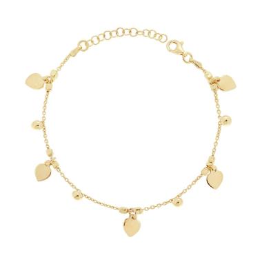 Bracciale Catena Forzatina con Cuori e Palline pendenti in ARGENTO 925 Galvanica Oro