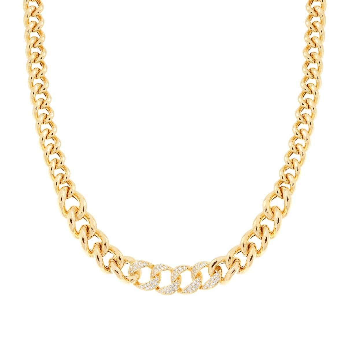 Collana Catena Grumetta degrade con Cubic Zirconia Bianchi in ARGENTO 925 Galvanica Oro