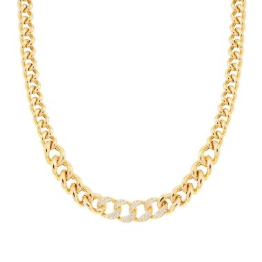 Collana Catena Grumetta degrade con Cubic Zirconia Bianchi in ARGENTO 925 Galvanica Oro