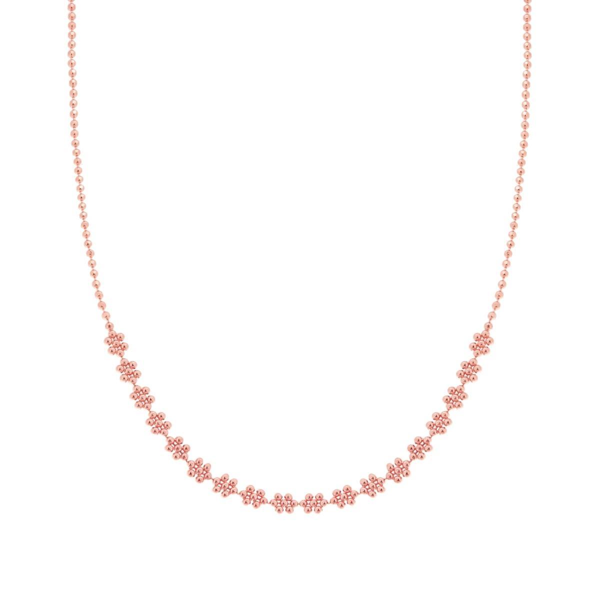 Collana Catena Palline Diamantate con Fiori in ARGENTO 925 Galvanica Rosa