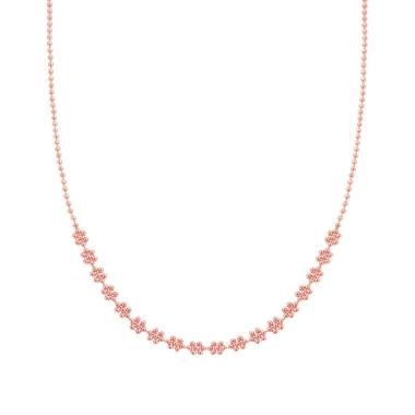 Collana Catena Palline Diamantate con Fiori in ARGENTO 925 Galvanica Rosa