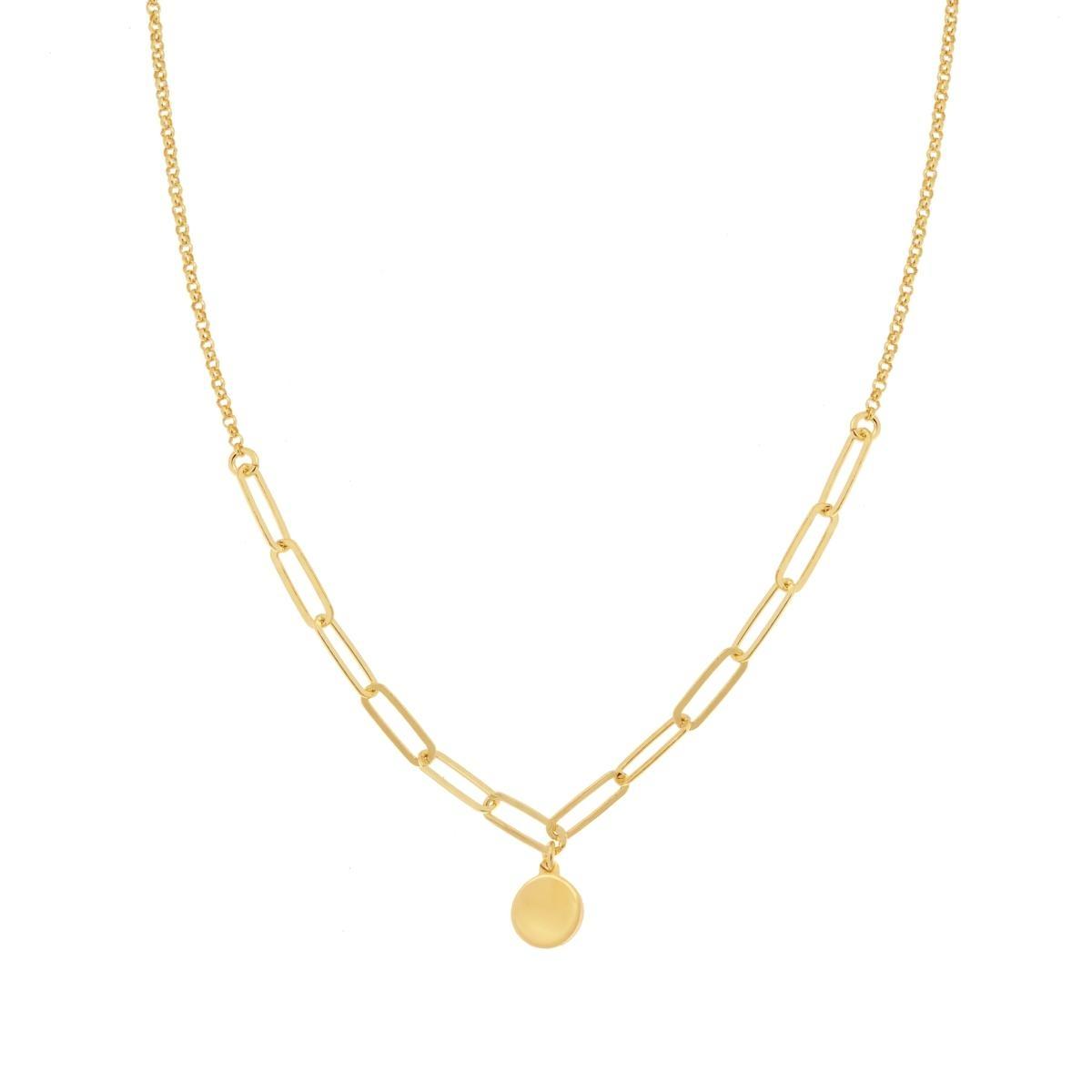 Collana Catena Rolo Diamantata e Forzatina allungata con Tondo plain in ARGENTO 925 Galvanica Oro