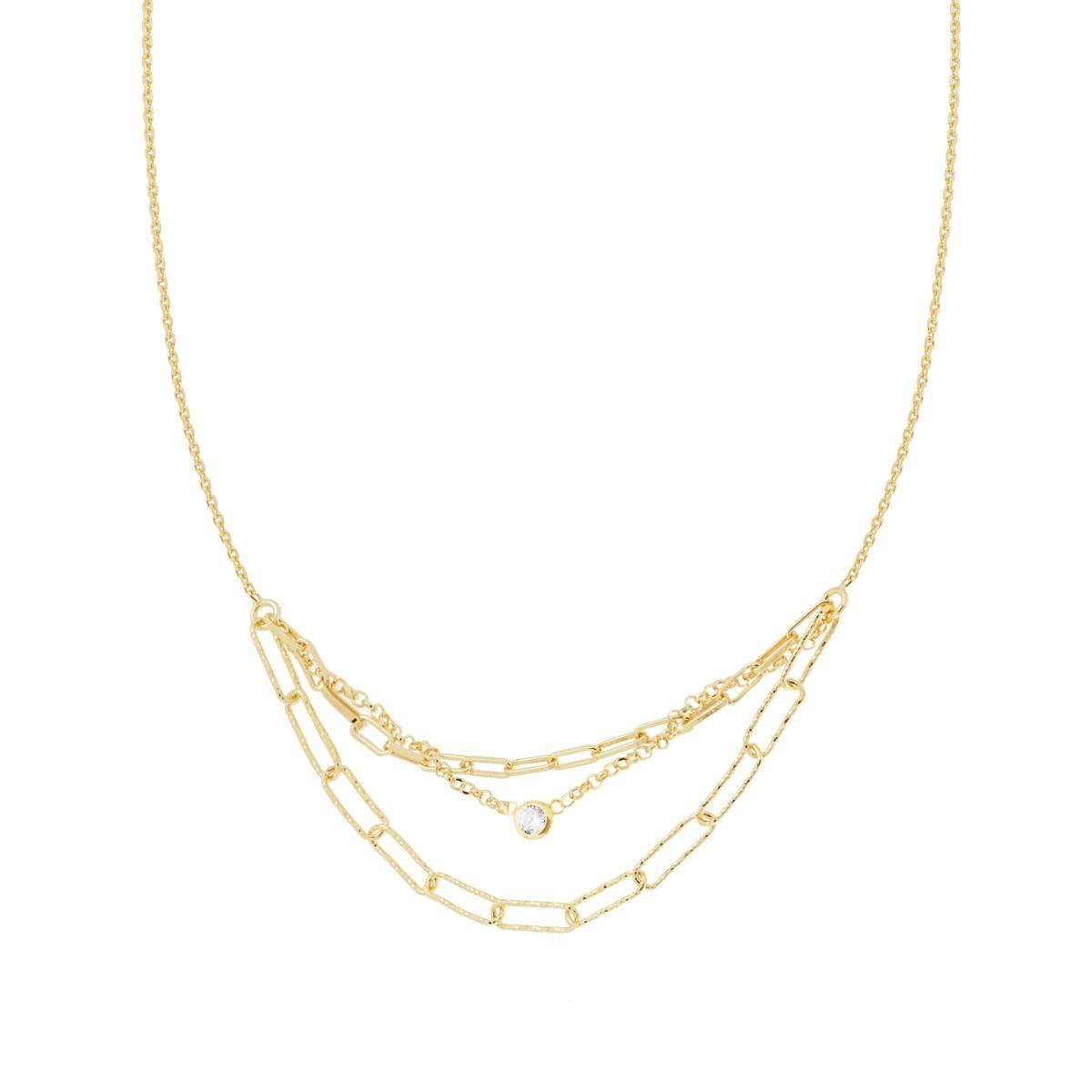 Collana Catena Forzatina Diamantata con centrale Multifili e Tondo Cubic Zirconia Bianco pendenti in ARGENTO 925 Galvanica Oro