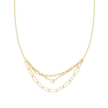 Collana Catena Forzatina Diamantata con centrale Multifili e Tondo Cubic Zirconia Bianco pendenti in ARGENTO 925 Galvanica Oro
