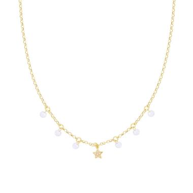 Collana Catena Rolo Diamantata con Stella e Cubic Zirconia Bianchi pendenti in ARGENTO 925 Galvanica Oro