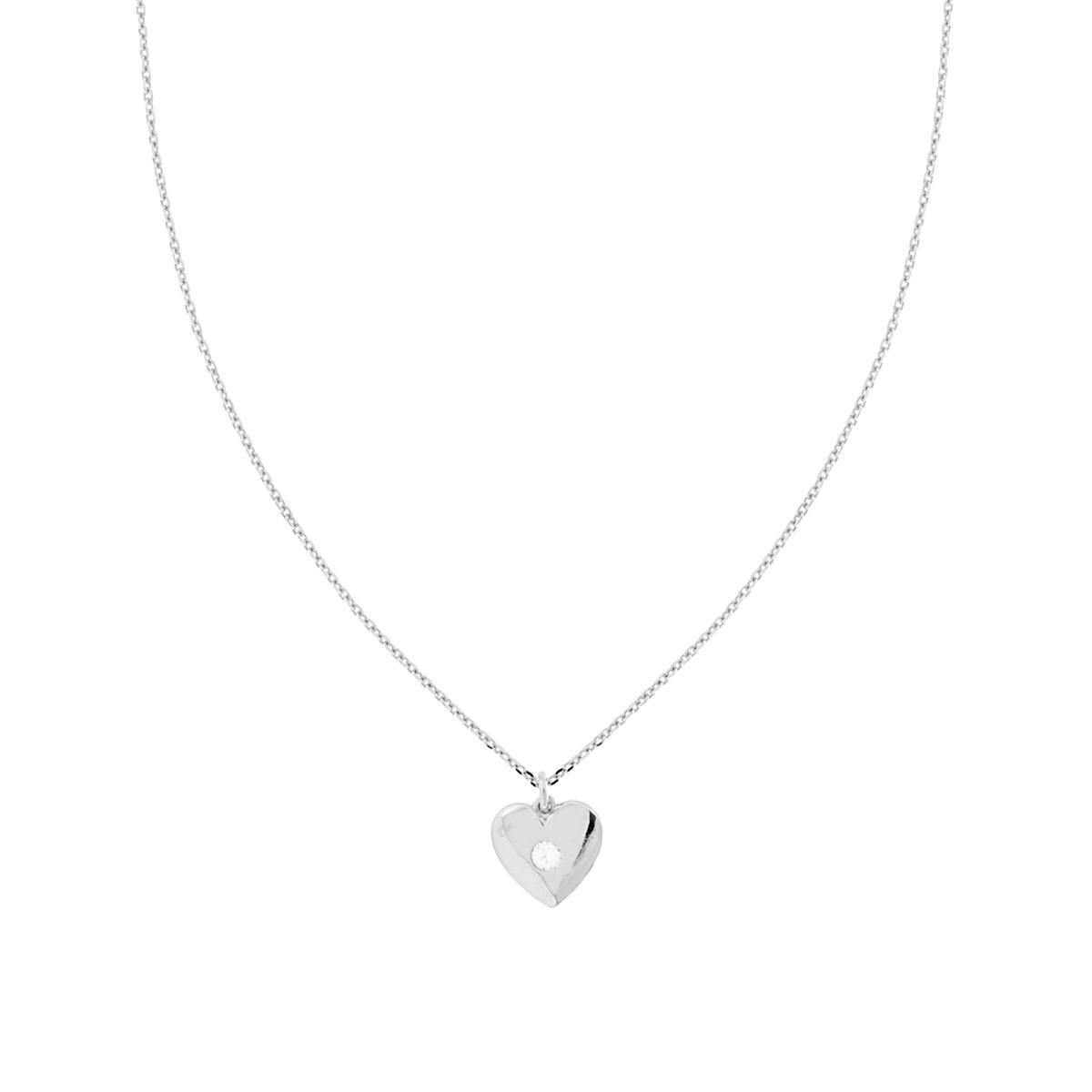 Collana Catena Forzatina Diamantata con Cuore e Cubic Zirconia Bianco in ARGENTO 925 Galvanica Rodio