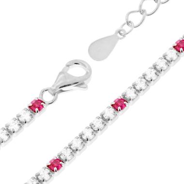 Bracciale Tennis Griffe cm 17+3 con Zirconi mm 2 Bianchi e Rosso Rubino alternati in ARGENTO 925 Galvanica Rodio