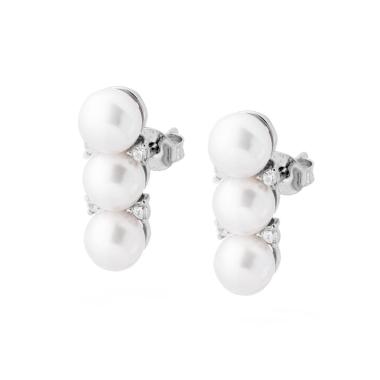 Orecchini Trilogy Perle e Cubic Zirconia Bianchi in ARGENTO 925 Galvanica Rodio