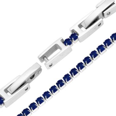 Bracciale Tennis Griffe cm 17-20 con Crystal mm 2 Blu Zaffiro regolabile in ACCIAIO