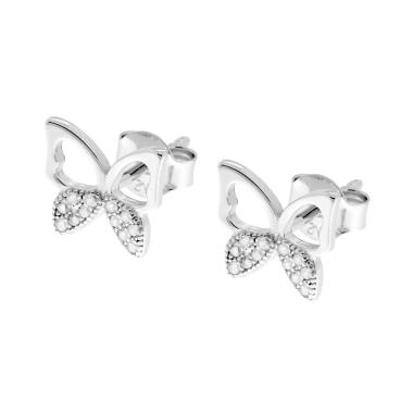 Orecchini Farfalla con Cubic Zirconia Bianchi in ARGENTO 925 Galvanica Rodio