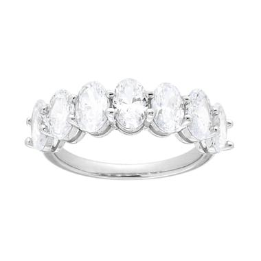 Anello Veretta con Cubic Zirconia Bianchi Ovali mm 6 in ARGENTO 925 Galvanica Rodio