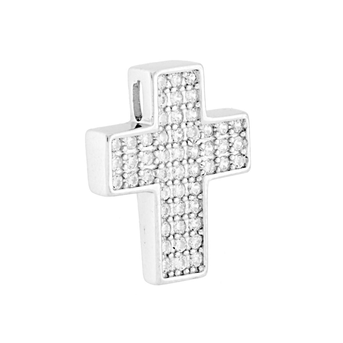 Ciondolo Croce con Cubic Zirconia Bianchi in ARGENTO 925 Galvanica Rodio