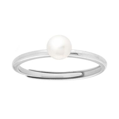 Anello Solitario con Perla mm 5 Vetro Perlato in ARGENTO 925 Galvanica Rodio
