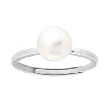 Anello Solitario con Perla mm 8 Vetro Perlato in ARGENTO 925 Galvanica Rodio