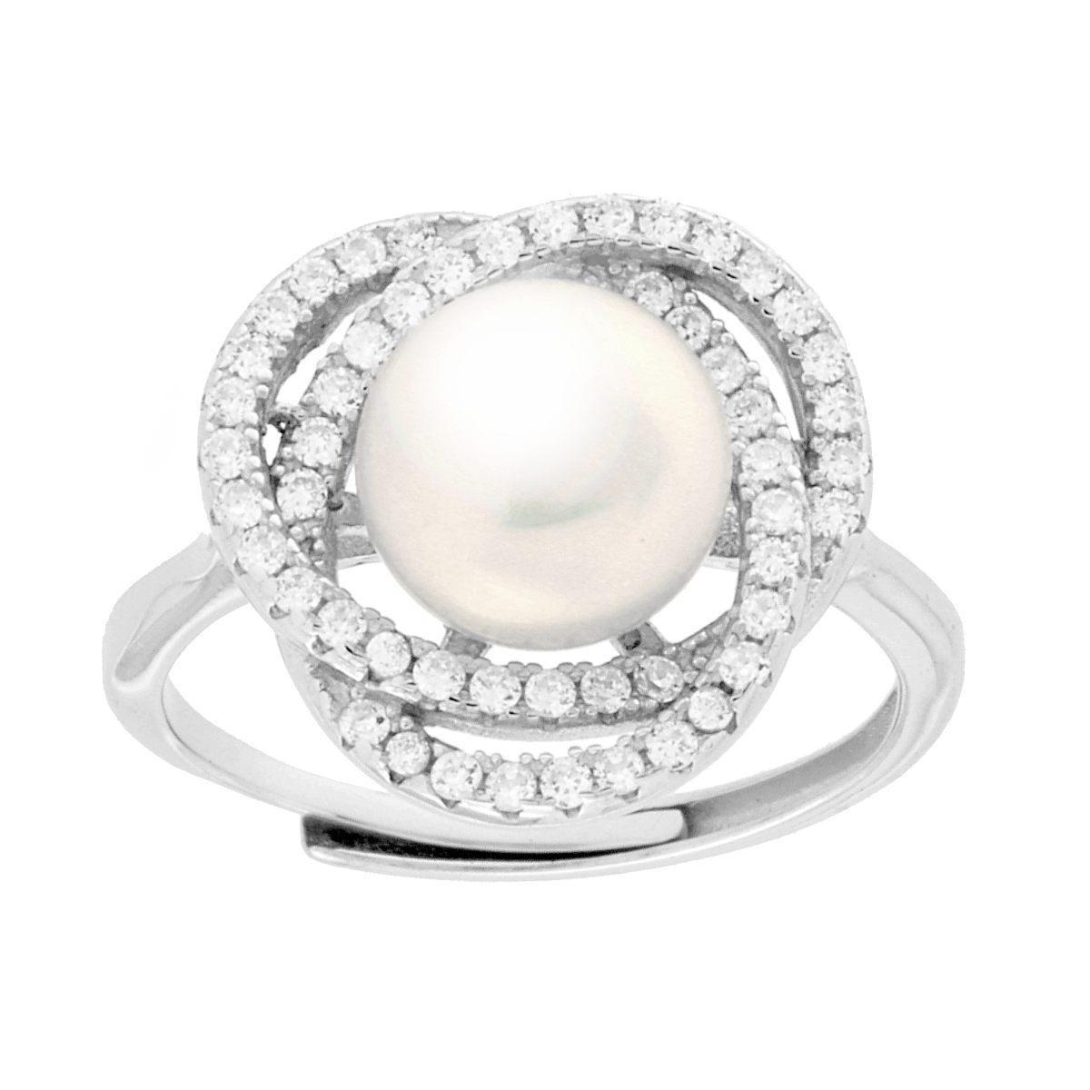 Anello Perla di Fiume con Cubic Zirconia Bianchi in ARGENTO 925 Galvanica Rodio