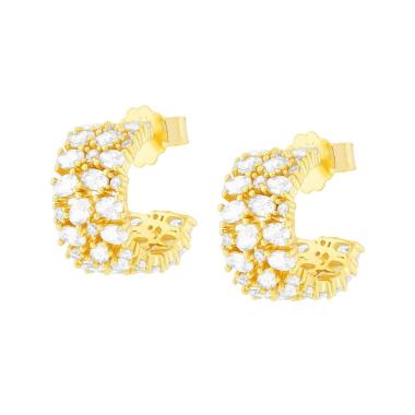 Orecchini Cerchio con Cubic Zirconia Bianchi ARGENTO 925 Galvanica Oro