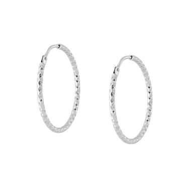Orecchini a Cerchio mm 25 con canna Sfaccettata Diamantata mm 1,5 in ARGENTO 925 Galvanica Rodio