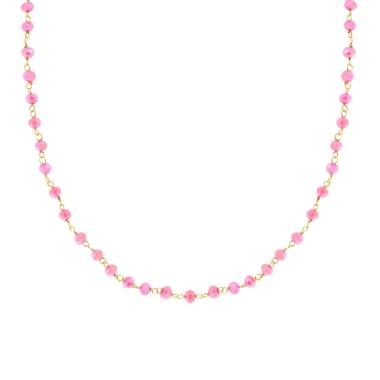Collana Catena con Grani Crystal Rosa in ARGENTO 925 Galvanica Oro
