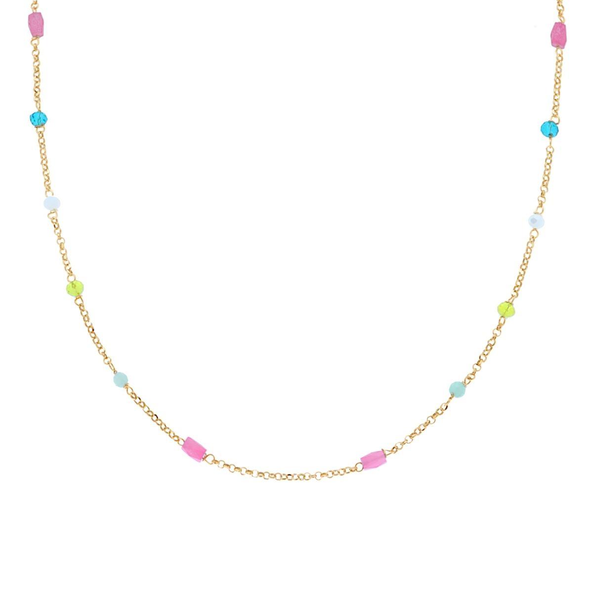 Collana Catena Rolo Diamantata con Crystal Multicolor in ARGENTO 925 Galvanica Oro