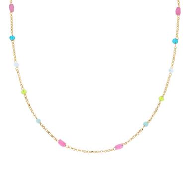 Collana Catena Rolo Diamantata con Crystal Multicolor in ARGENTO 925 Galvanica Oro