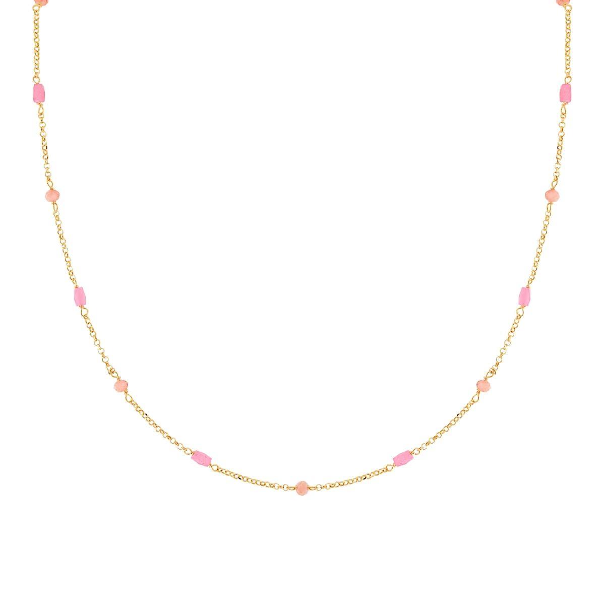 Collana Catena Rolo Diamantata con Crystal Rosa in ARGENTO 925 Galvanica Oro
