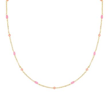Collana Catena Rolo Diamantata con Crystal Rosa in ARGENTO 925 Galvanica Oro